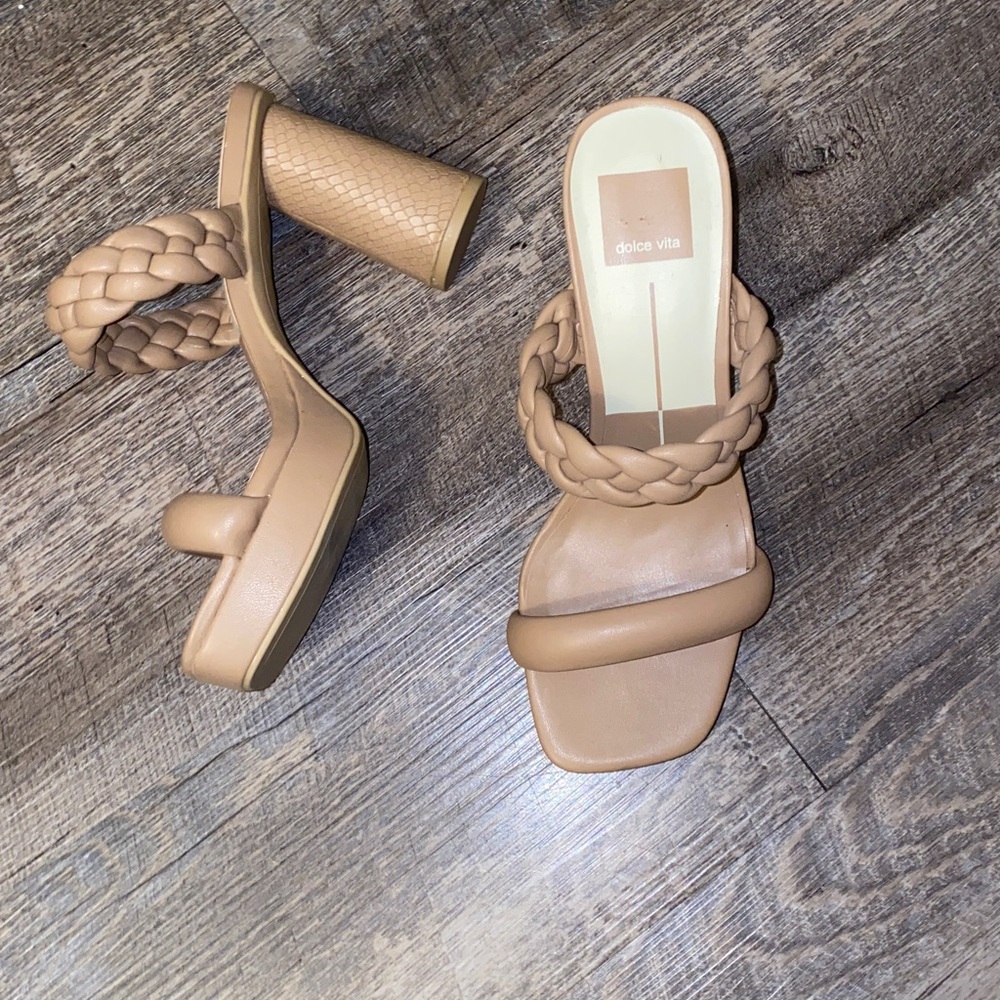 Dolce Vita Braided Strap Heels in Tan
